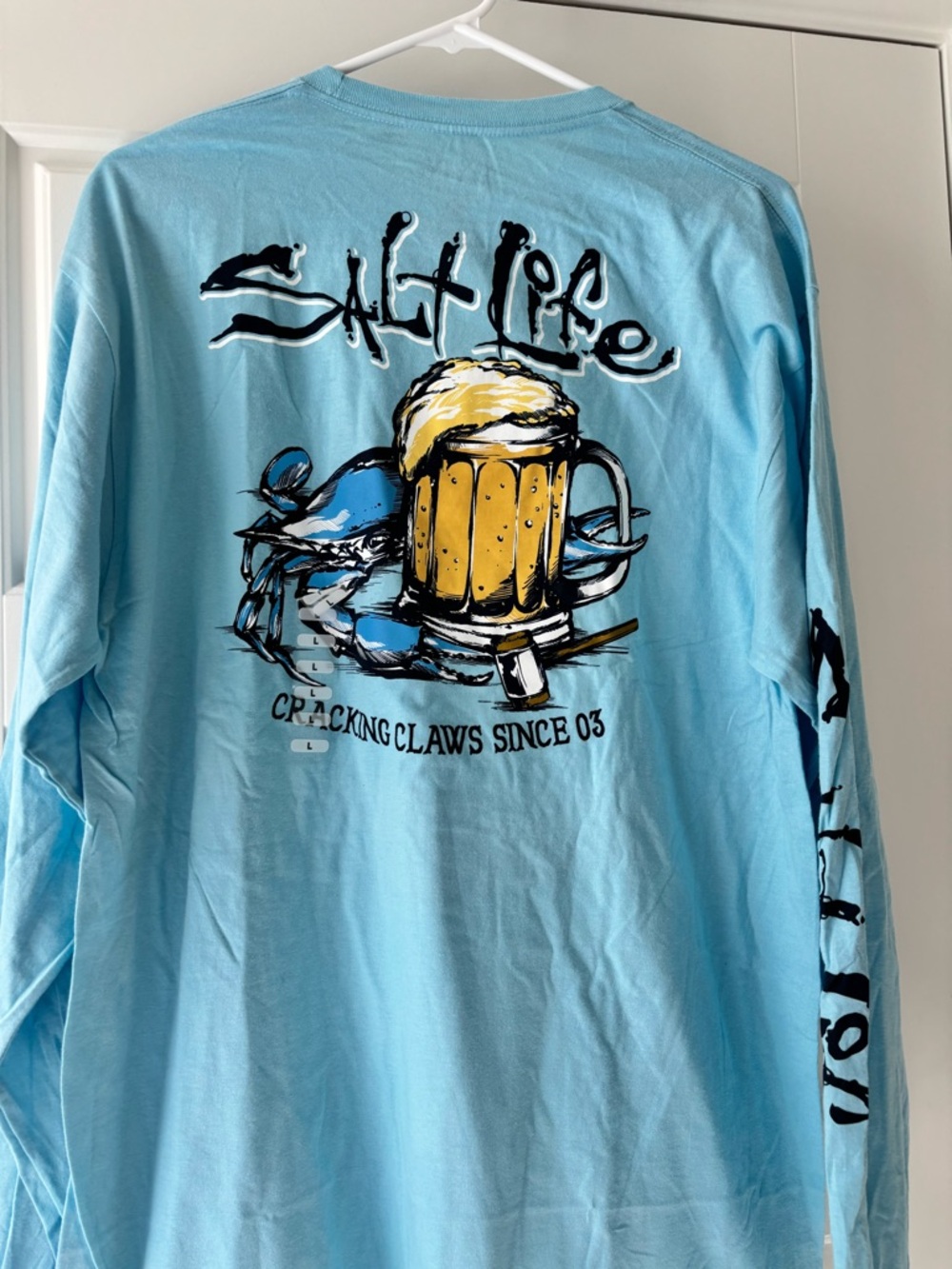 Salt Life Light Blue Graphic Long Sleeve with Beer & Crab Design